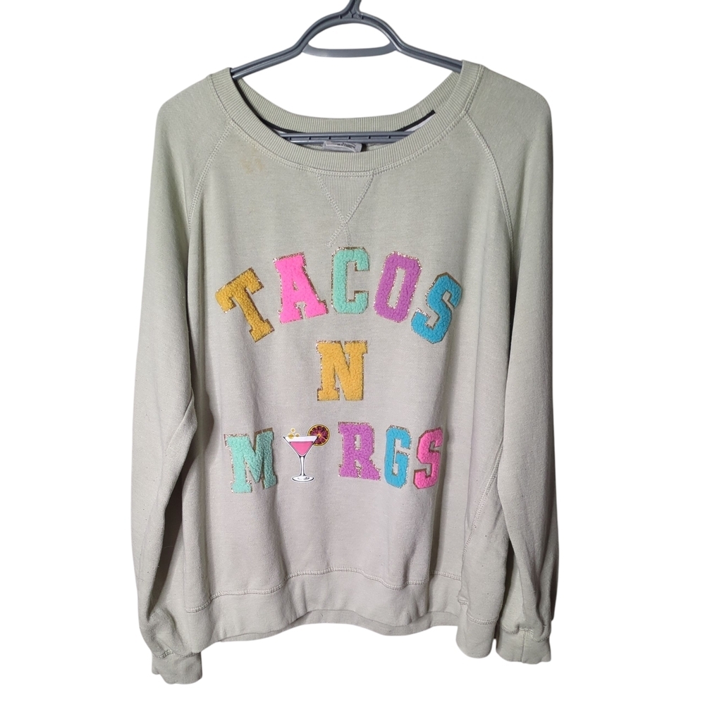 US Vintage Tacos N Margs Crewneck Sweater Size L Embroidered Soft‎ Mint